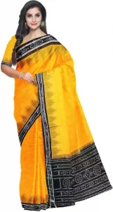 Woven Sambalpuri Pure Cotton Saree  (Yellow)