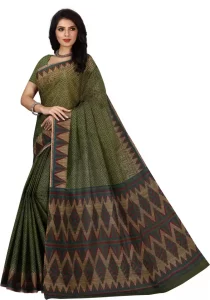 Printed Sambalpuri Pure Cotton Saree  (Green)