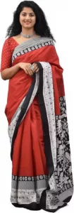 Printed Sambalpuri Pure Cotton Saree  (Red)