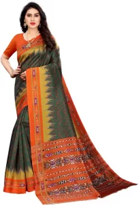 Printed Sambalpuri Art Silk Saree  (Green)