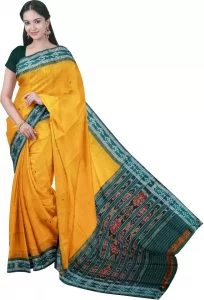 MINU HANDLOOM Self Design Sambalpuri Pure Cotton Saree  (Yellow, Green)