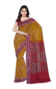 Printed Sambalpuri Pure Cotton Saree  (Yellow)