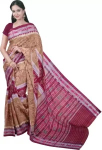 Self Design Sambalpuri Pure Cotton Saree (Brown, Maroon)