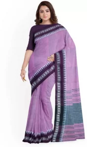 Embellished Sambalpuri Pure Cotton Saree  (Purple)