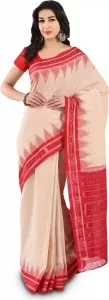 Solid Sambalpuri Pure Cotton Saree  (White)