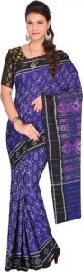 Printed Sambalpuri Pure Cotton Saree  (Blue)