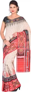 Printed Sambalpuri Pure Cotton Saree  (White)