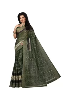 Printed Sambalpuri Pure Cotton Saree  (Dark Green)