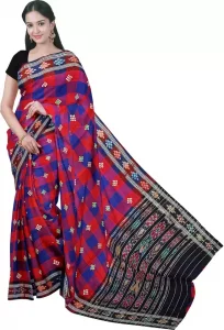 Checkered Sambalpuri Pure Cotton Saree  (Multicolor)