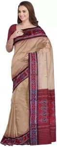 Printed Sambalpuri Pure Cotton Saree  (Cream)