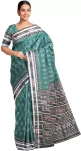 Printed Sambalpuri Pure Cotton Saree  (Green)