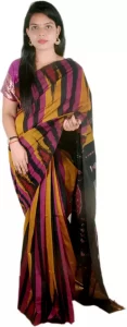 Printed Sambalpuri Pure Cotton Saree  (Gold)