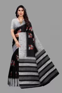 Graphic Print, Printed Sambalpuri Art Silk Saree  (Black, Grey)