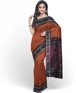 Self Design Sambalpuri Handloom Pure Cotton Saree  (Brown, Black)