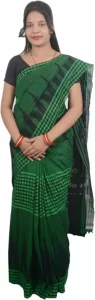 Checkered Sambalpuri Handloom Pure Cotton Saree  (Green)