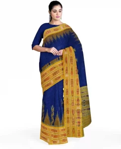 Temple Border Sambalpuri Pure Cotton Saree  (Blue)