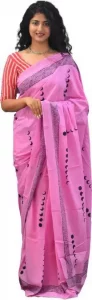 Printed Sambalpuri Pure Cotton Saree  (Pink)