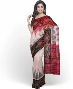 Self Design Sambalpuri Handloom Pure Cotton Saree  (White)