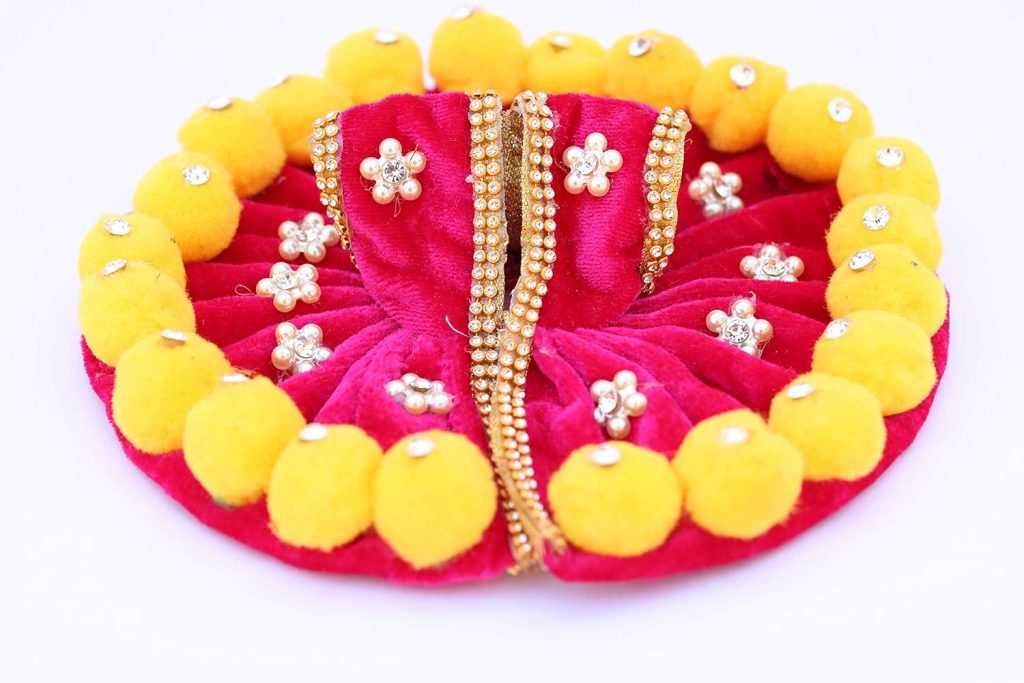 Geetanjali Fabric Laddu Gopal Dress with Pom Pom