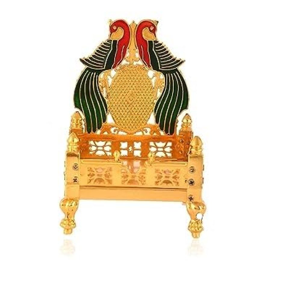 Gold Plated Peacock Design Singhasan for Laddu Gopal