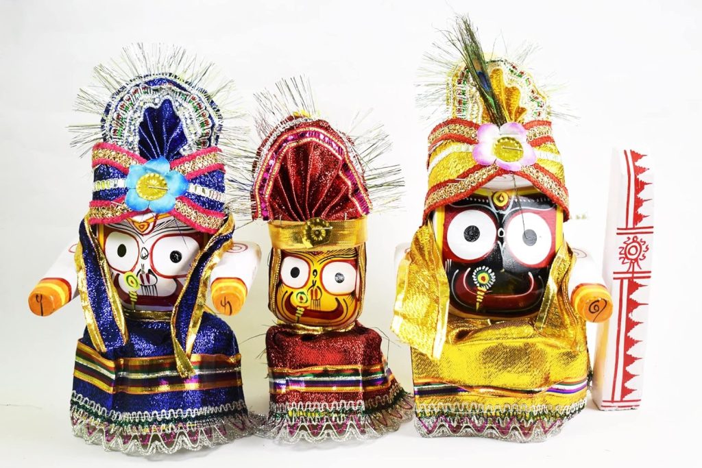 INSPIRING LIFES Pure Neem Wooden Idol Shree Jagannath,BalaBhadra,Subhadra with Dress,Poshak