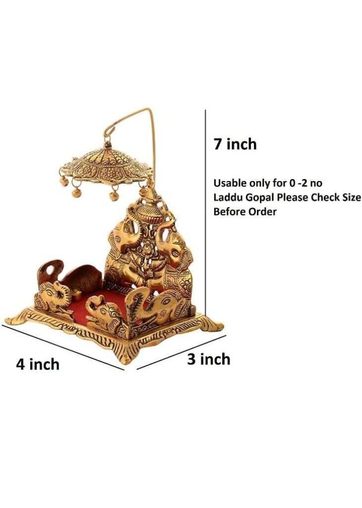 LABHCART Metal Gold Oxidized Finished Singhasan for Laddu Gopal