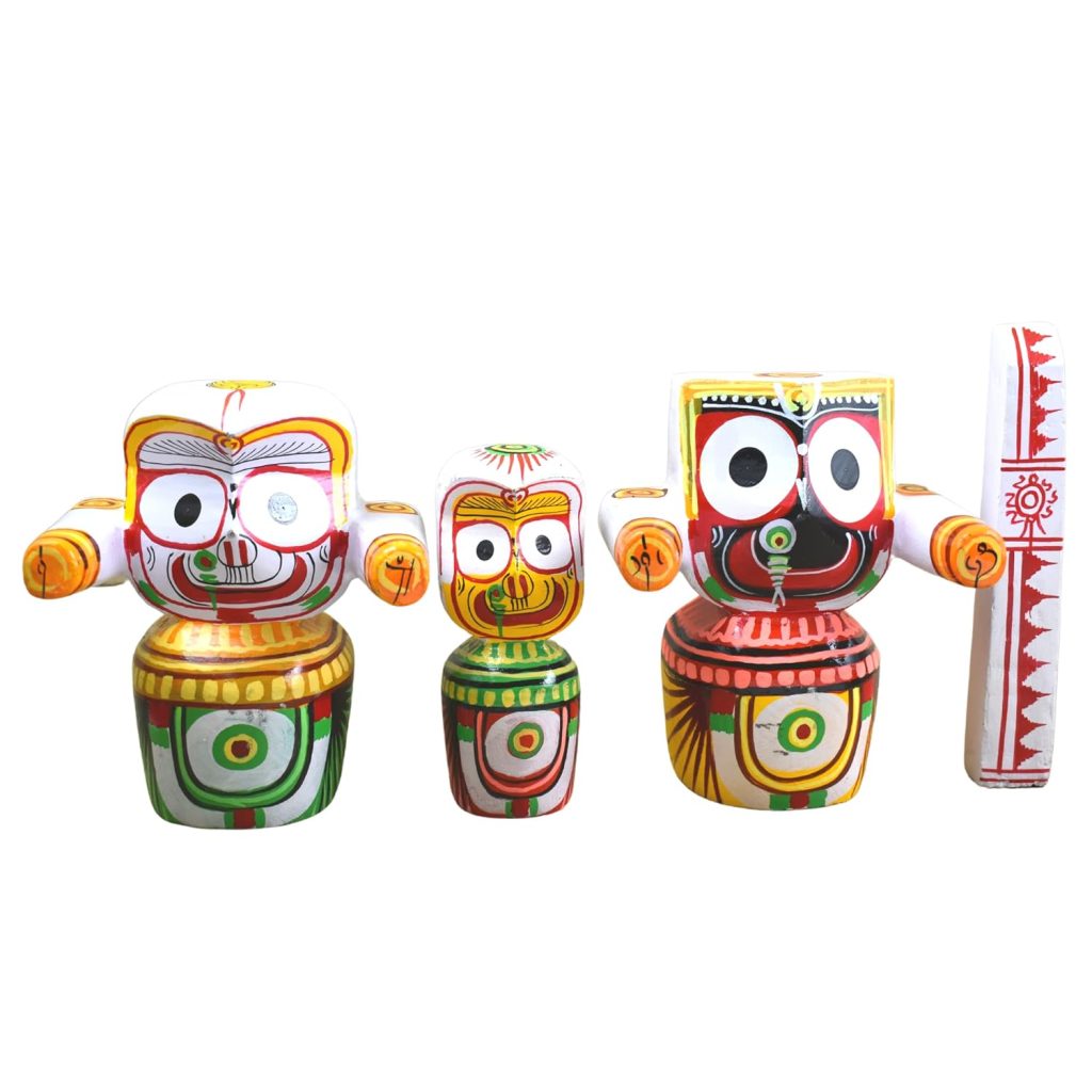 Lord Jagannath,Balabhadra,Maa Subhadra and Sudarsan Chakra(Chaturdha Murti) Wooden Idol for Puja,8 Inch 20 cm