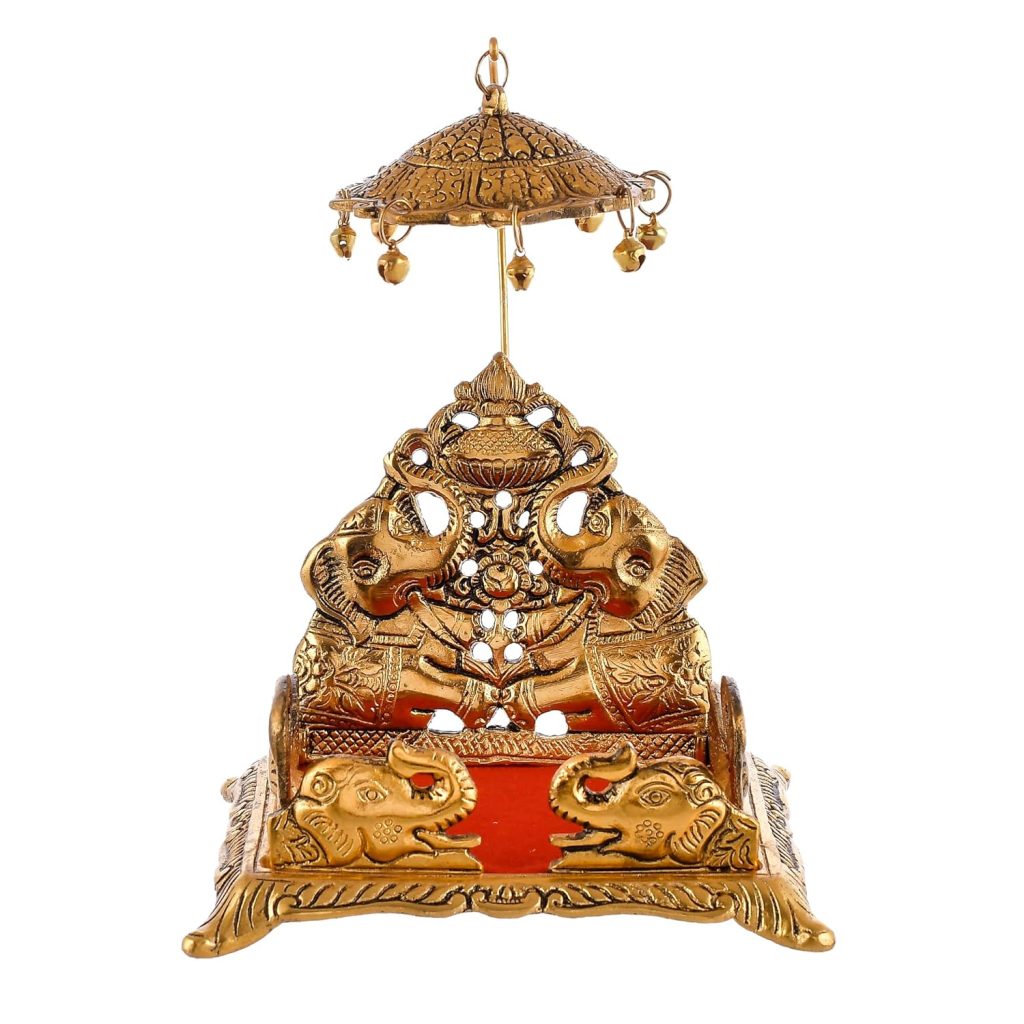 Metal Gold Plated Krishna Laddu Bal Gopal Singhasan for Home Temple