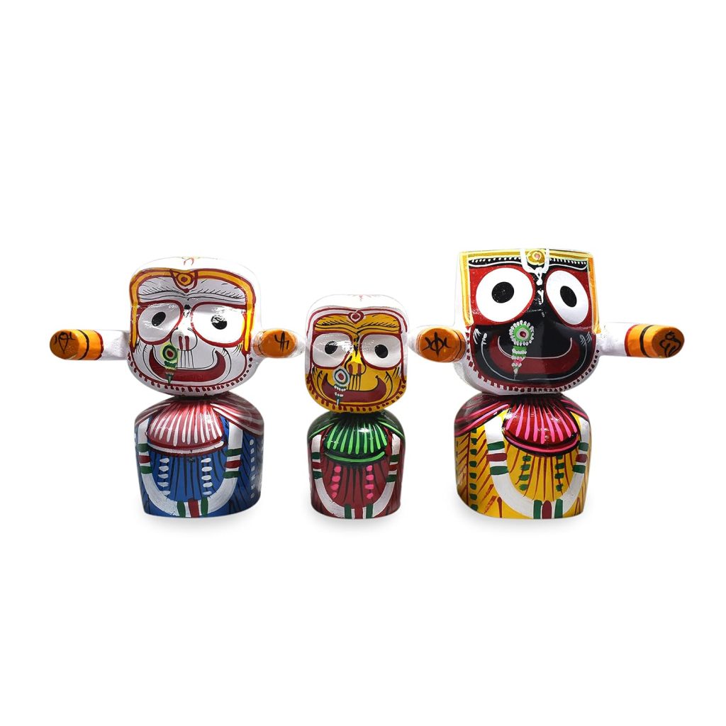 Odisha Handicraft Lord Jagannath; Balaram and Subhadra Wooden Idol for Decor; 6-Inch;