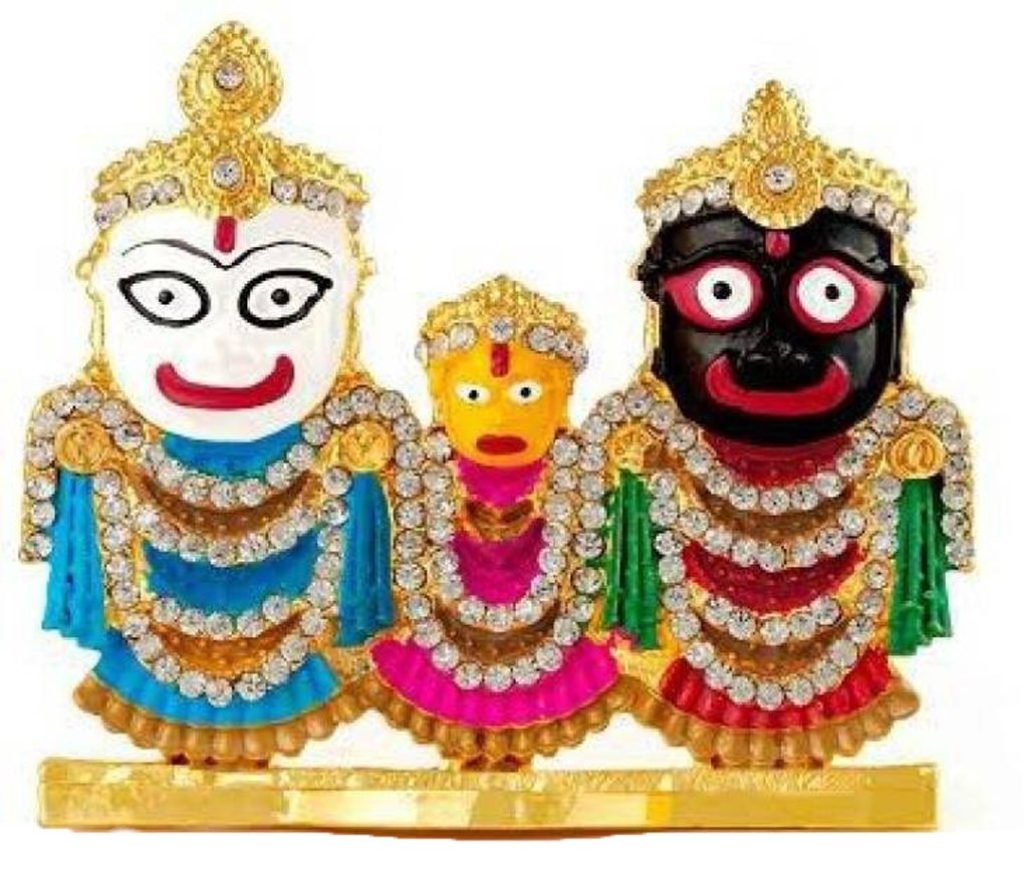 Saubhagya Global Beautiful Gold Plated Idol of Lord Jagannath, Balaram & Subhadra for Living Room