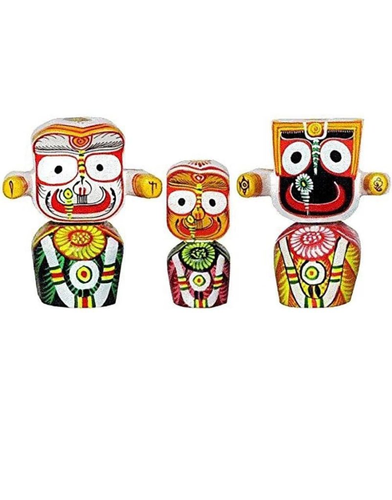 Swarna Fashion Wooden Lord Jagannath, Balaram and Subhadra Idol 4 Inches