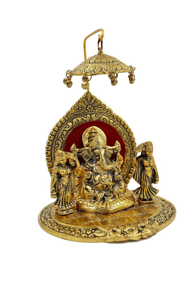 The Victory Metal Handicraft Gold Plated Ganesh Ji Idol with Singhasan Sitting Ganesha