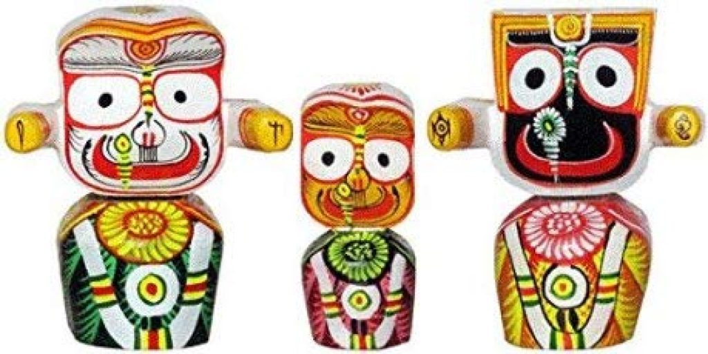 Wooden Lord Jagannath, Balaram and Subhadra Idol Trimurty for Home Temple 4 Inches