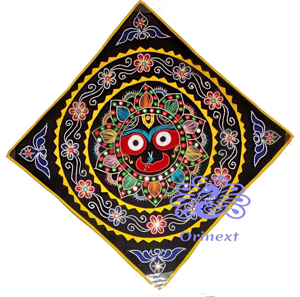  orinext Jagannath wall hanging full hand work poster pipili applique in Velvet cloth chandua (Black, 70/70 c.m) 