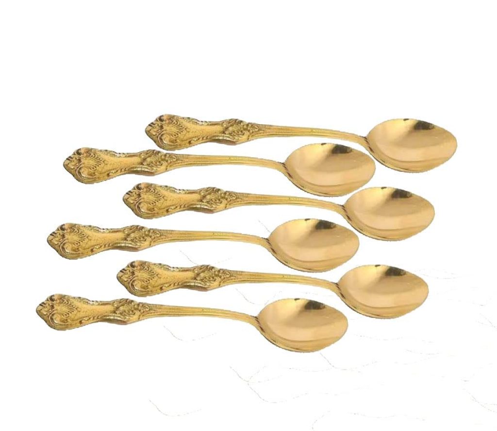 BONA Fide Brass Spoon Pure Brass Spoon Set of 6 Brass Table Spoon Size 7 inch