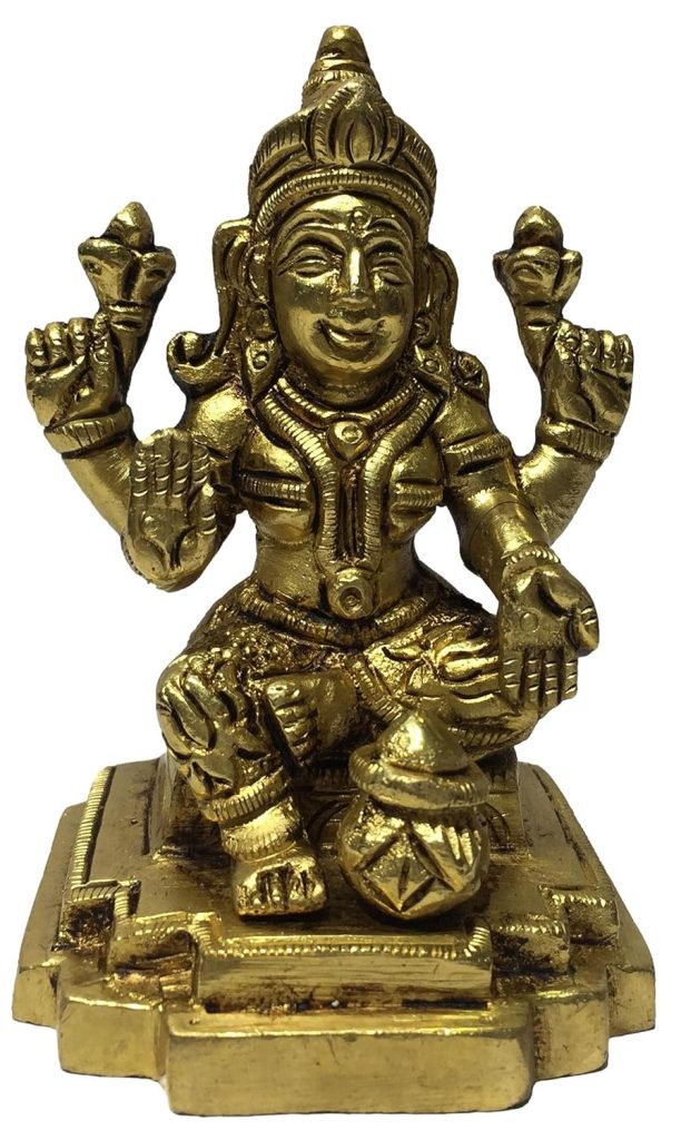 Brass Kalasa Lakshmi Sitting with One Leg Down Idol 3.75 Inch Statue