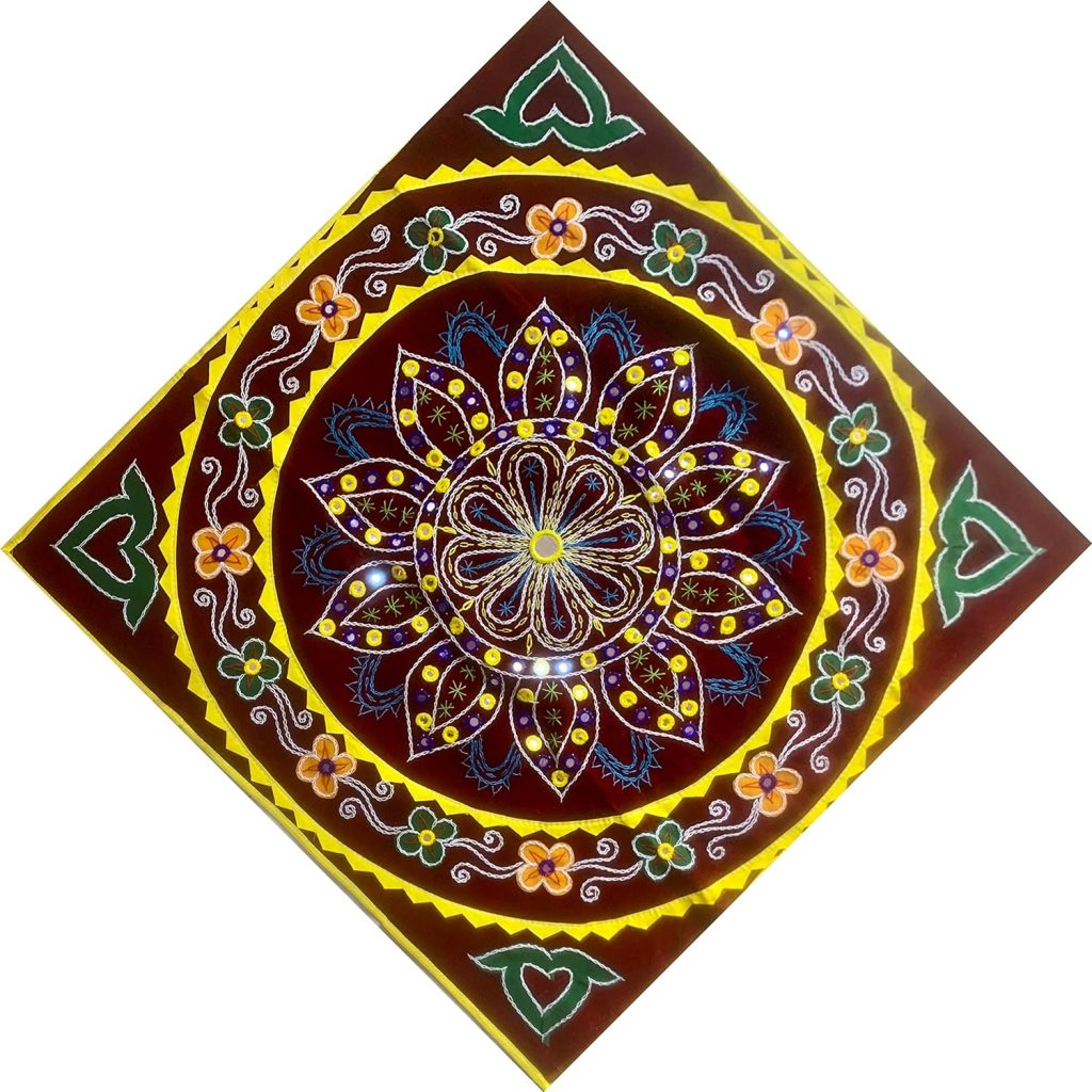 Cloth Applique Handcrafted Wall Hanging (Chandua) from Pipli Odisha (Maroon base, Diamond 36"x36