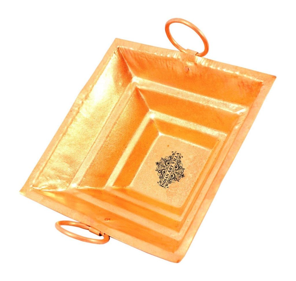 INDIAN ART VILLA Pure Copper Hawan Kund with Handle On Both Side Size-3.1 x 8.7 Inches