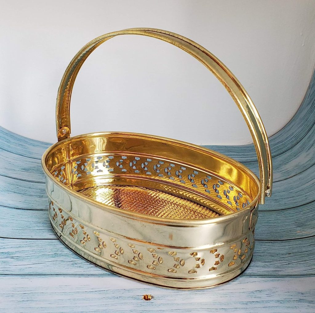India Brass Traditional Oval Shaped Pooja Basket
