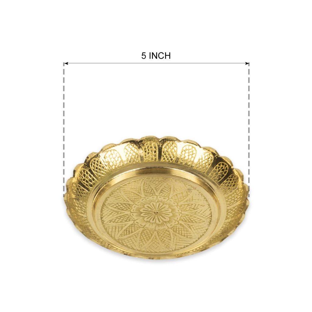 Klassic Engraved Small Brass Pooja Thali with Flower Engraved Design for Prasad Bhog