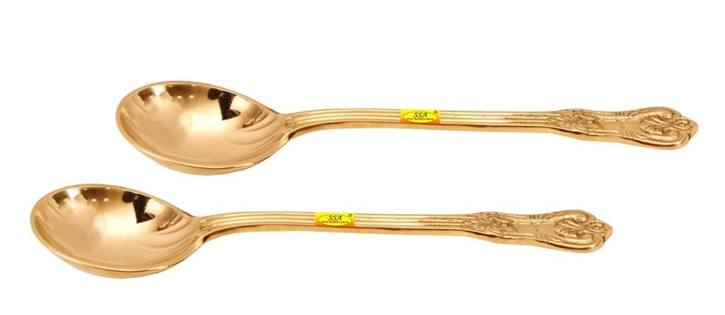 Pure Brass Designer Serving Spoon Big - 9" Inch 2 Pieces Set