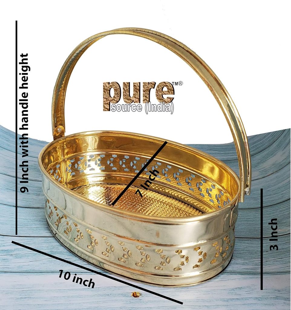 Pure Source India Brass Traditional Oval Shaped Pooja Basket