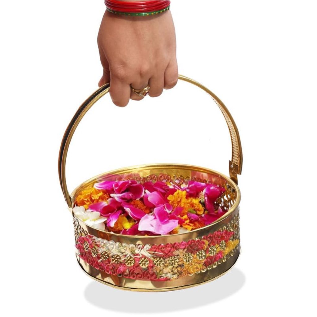 Pure Source India Brass Traditional Pooja Basket