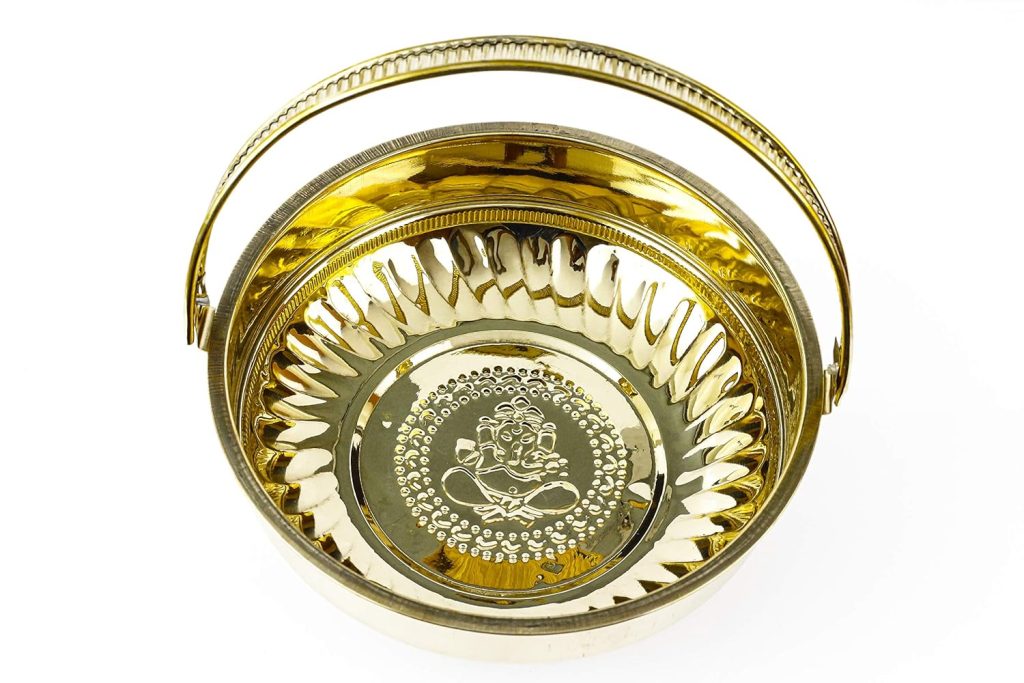 Spillbox Traditional Handcrafted Brass Flower Basket for Pooja