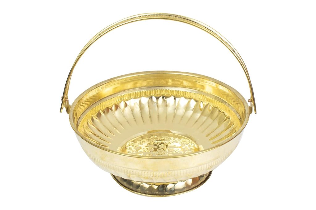 Spillbox Traditional Handcrafted Lakshmi Brass Flower Basket for Pooja