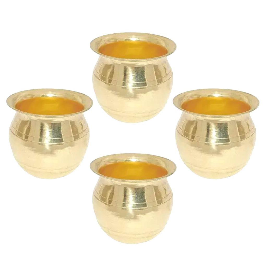 VIMIFORYOU Brass Kalash Set of 4 for Pooja and Mandir Decoration Lota