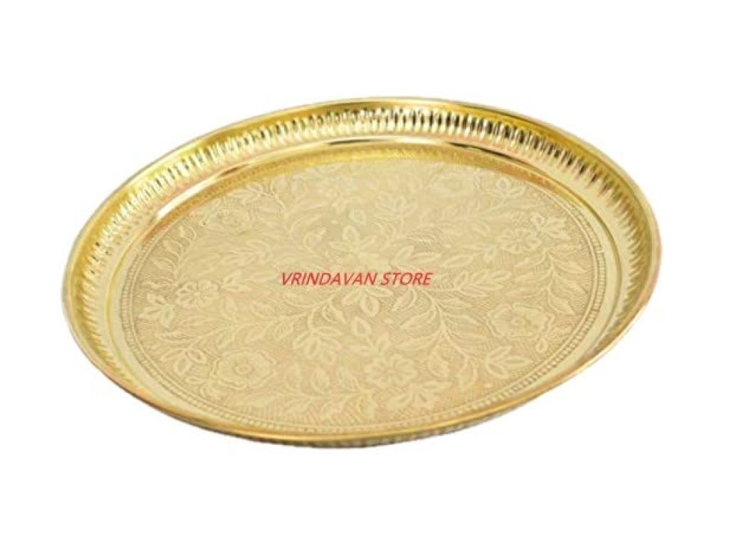  Vrindavan Store Pure Brass Flower Embossed Design Pooja Plate (6 Inch Diamete