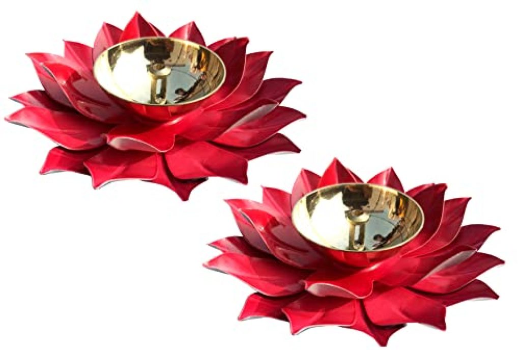 ANVI Decor Brass & Iron Lotus Shape Akhand Diya 6"