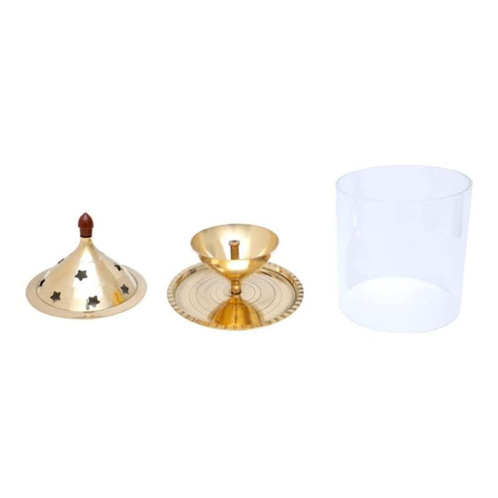 Brass Akhand Diya with Glass Cover - 5 Inch