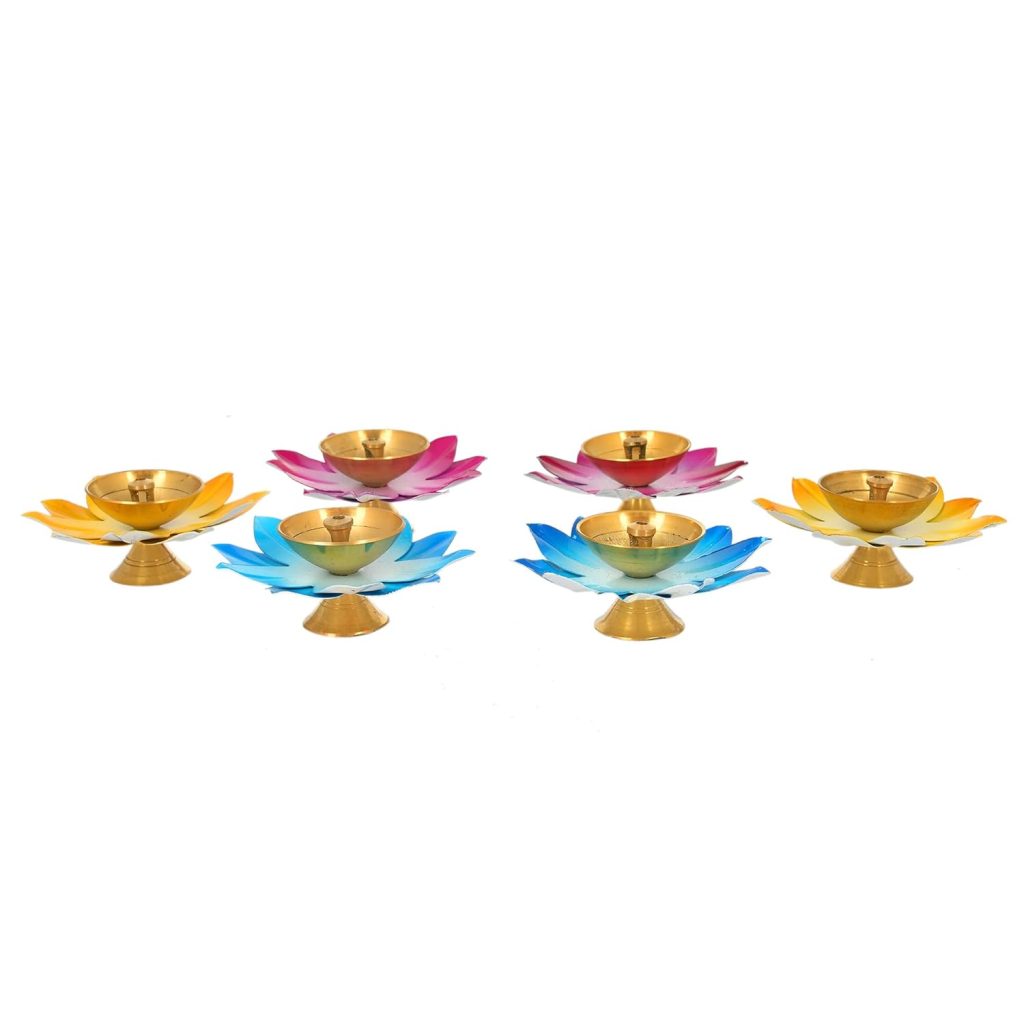  CRAFTAM Lotus Brass and Iron Diyas Oil Lamp for Puja Home Decoration Diwali Gifts , 3 Inch (Set of 6) 